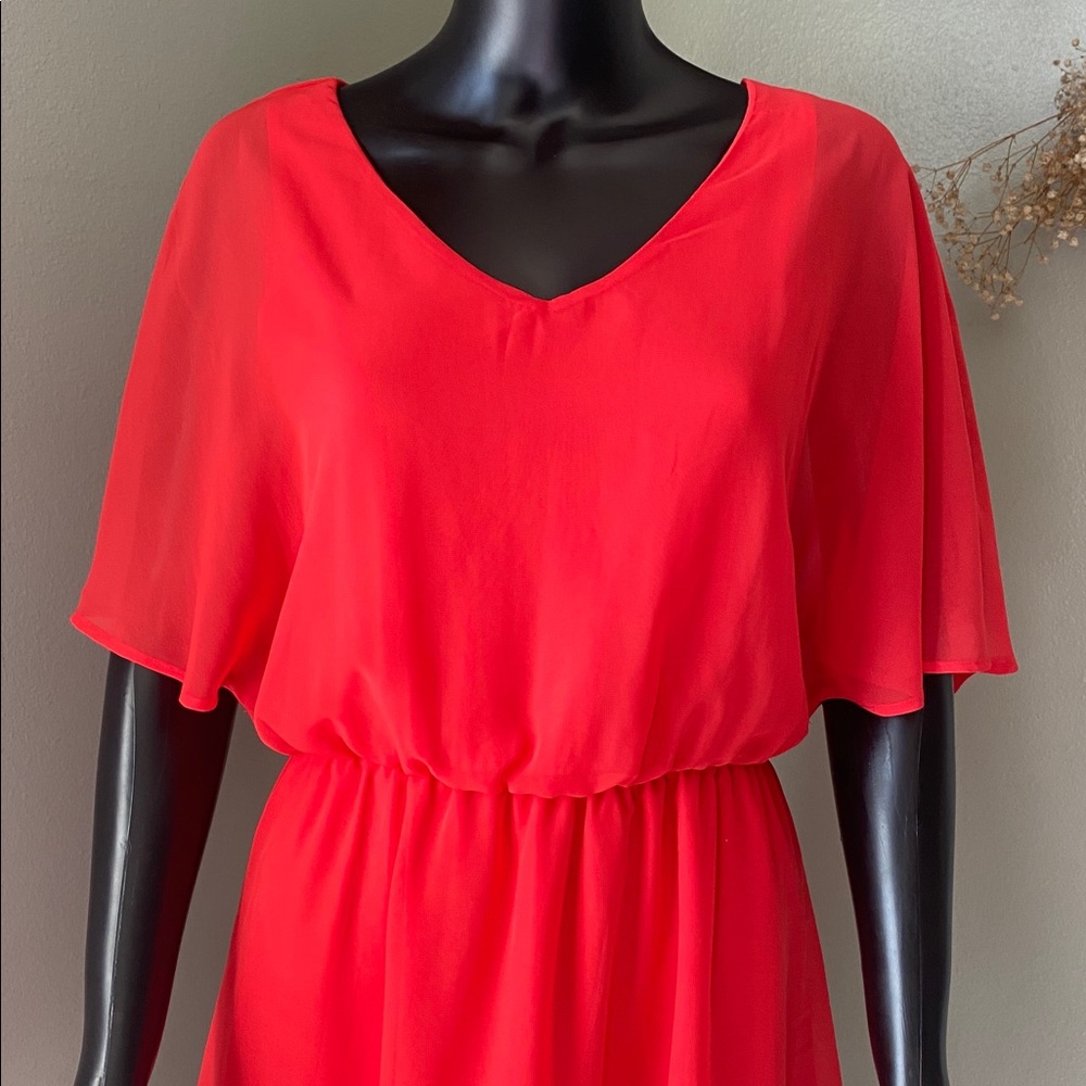 Charming Charlie Vibrant Coral Red Sheer Mini Dress NWTs - Picture 4 of 15